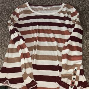 Women's Striped Long Sleeve Top with Button Details